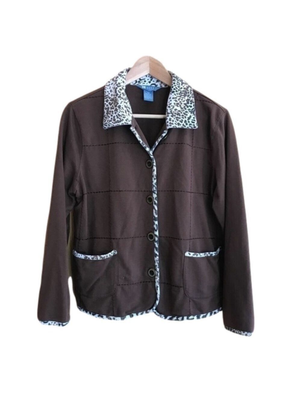 KORET snow leopard animal print trimmed jacket petite size MP
